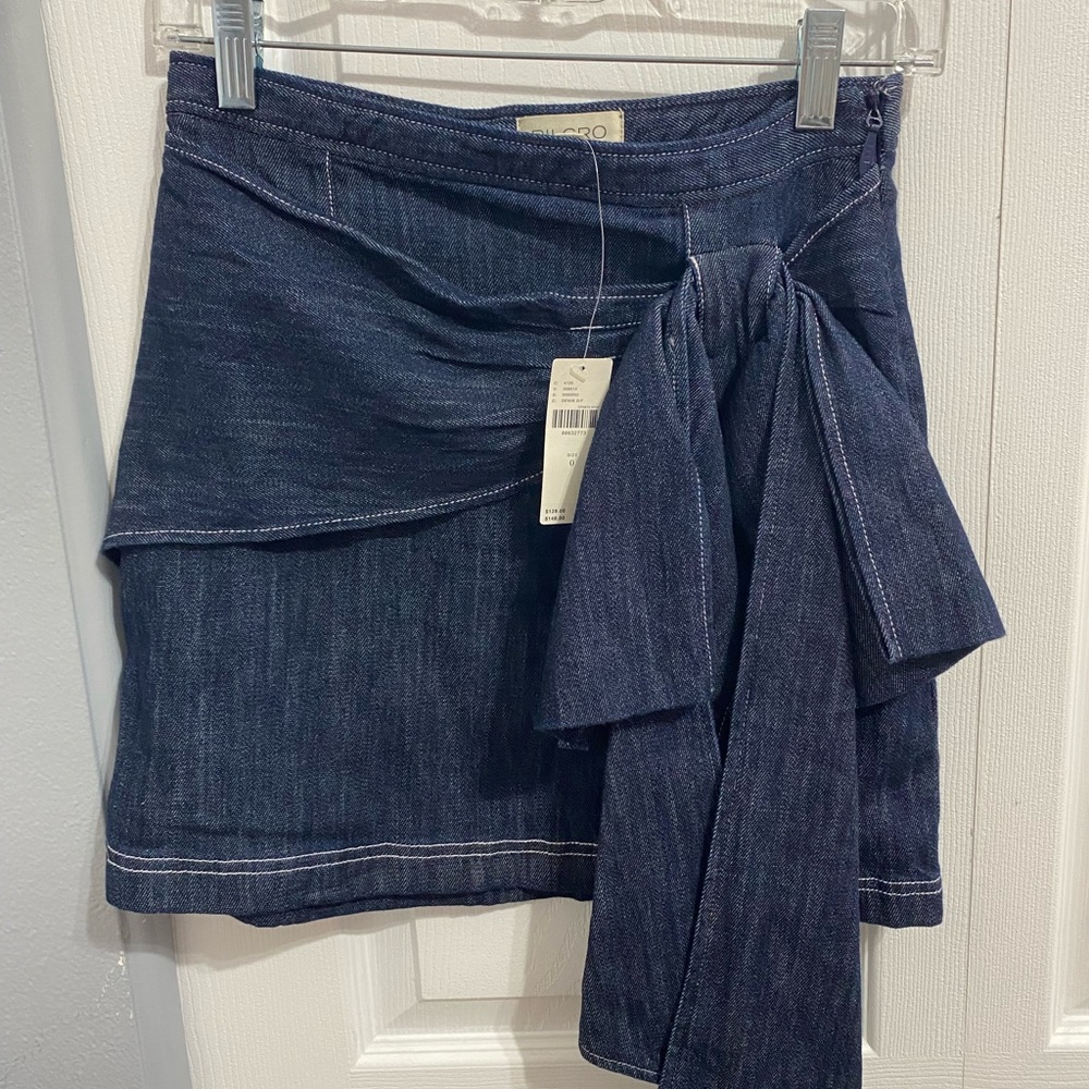 Anthropologie Pilcro NWT Denim Wrap Mini Skirt Size 0 Dark Wash Tie Front